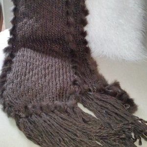 Platania brown wool blend fringed scarf